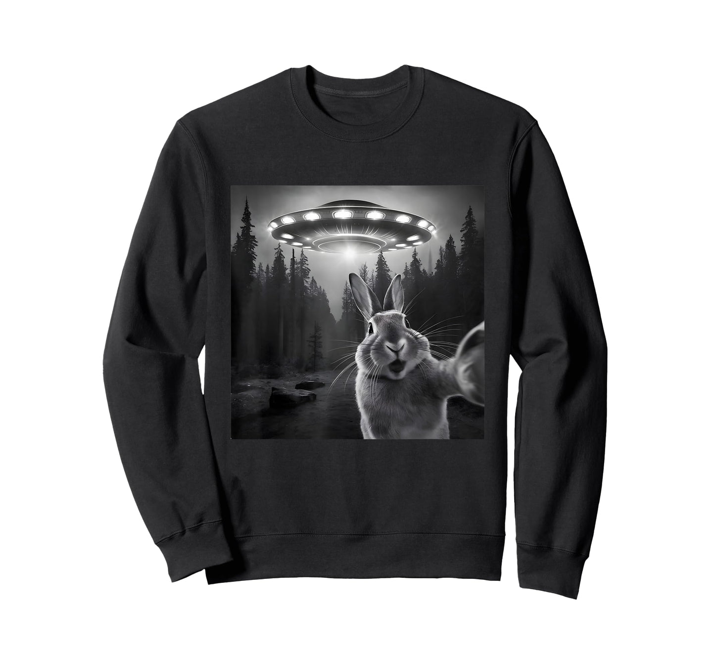 Rabbit Selfie With UFO - Funny Bunny Graphic Alien Lover T-Shirt