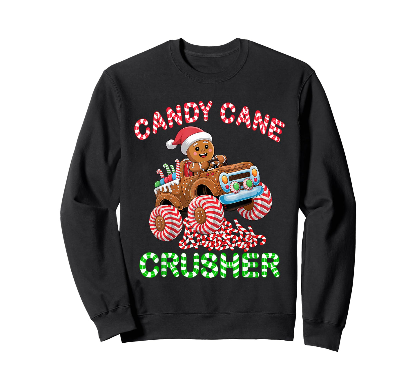 Kids Christmas Gingerbread Candy Cane Crusher Monster Truck T-Shirt