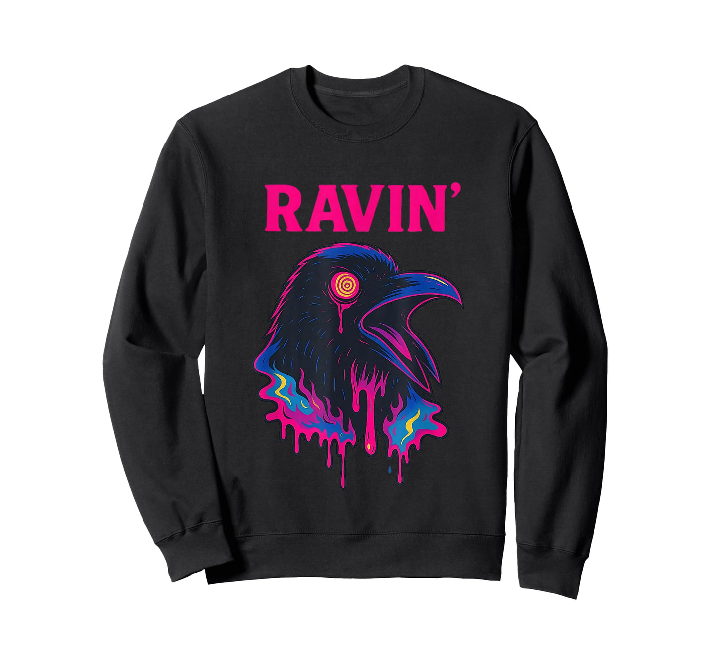 Ravin Raven Psychedelic Rave Party Trippy techno Funny T-Shirt