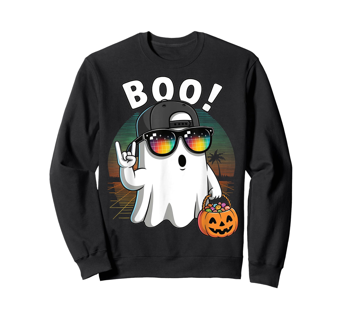 Funny Rock Ghost Retro Halloween Pumpkin Boo T-Shirt