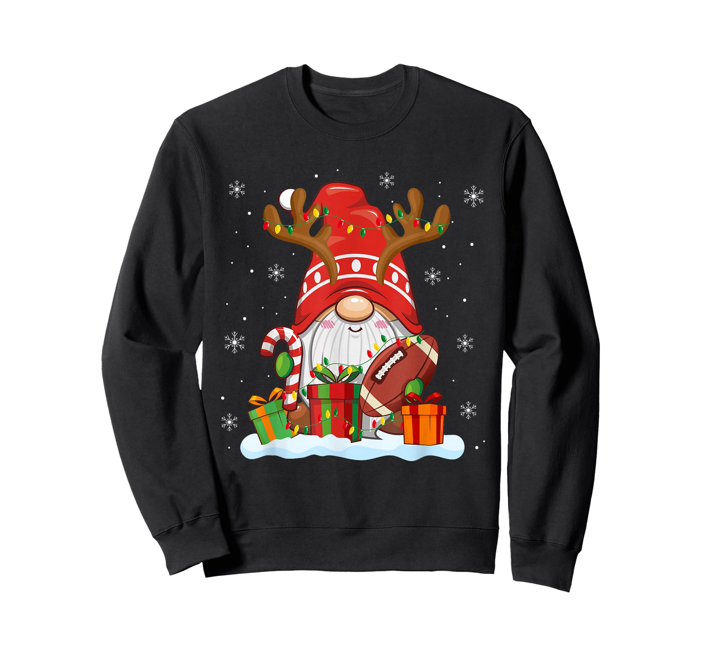 Funny Reindeer Gnome Football Player Christmas Lights T-Shirt