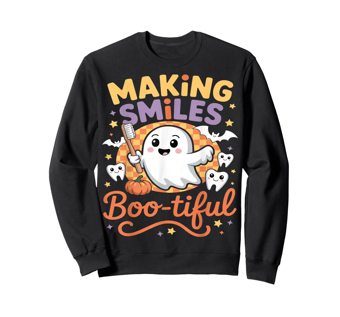 Making Smiles Bootiful Halloween Ghosts Funny Dentist Crew T-Shirt