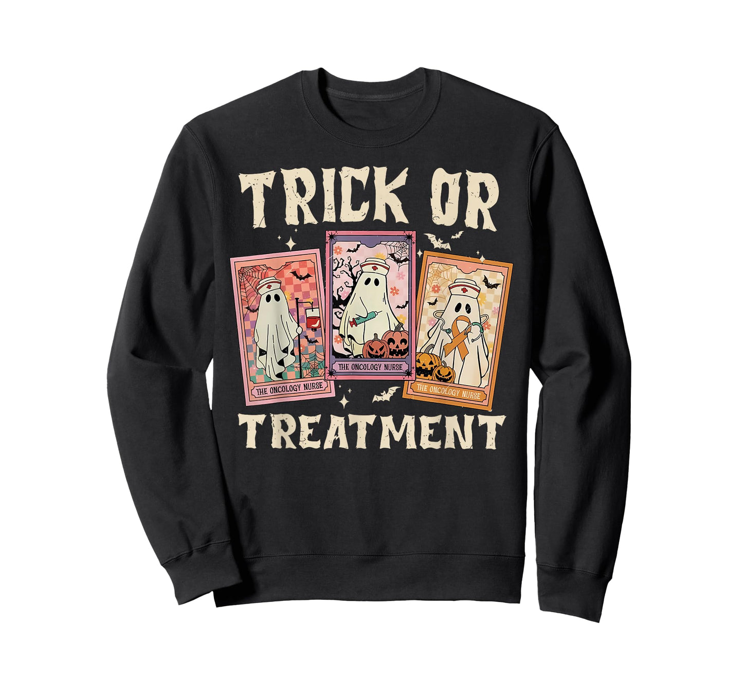 Trick Or Treatment Oncology Nurse Tarot Card Halloween Ghost T-Shirt
