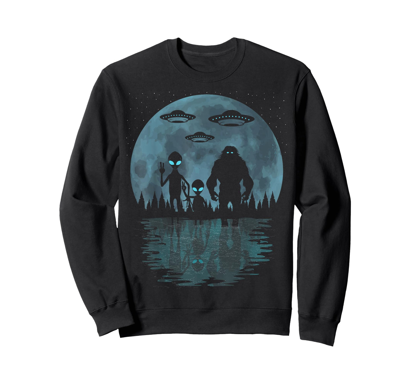 Alien And Bigfoot Moon, UFO's Funny Sasquatch And Aliens T-Shirt