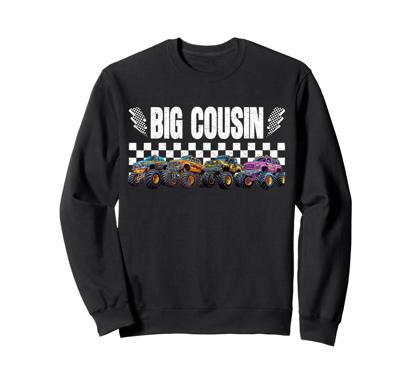 Big Cousin Retro Monster Truck Family Crew Birthday Matching T-Shirt