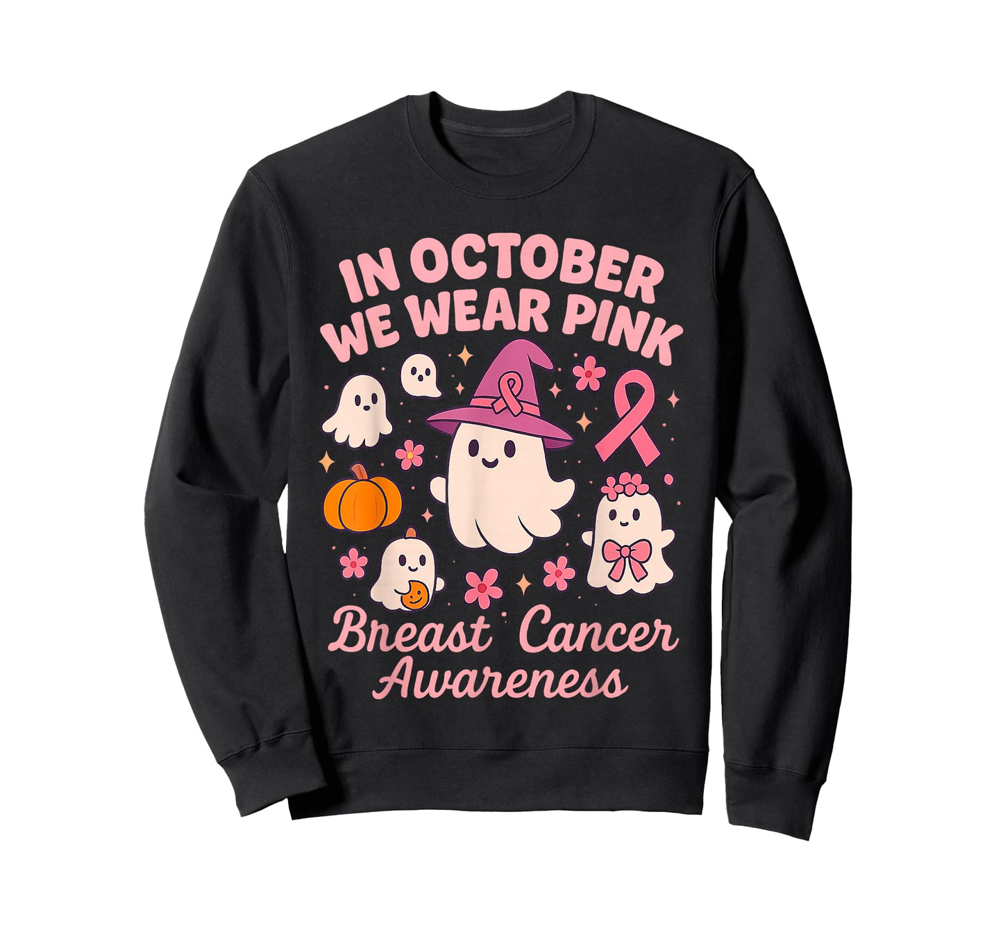 Breast Cancer Awareness Ghost Support Squad Pink Ribbon T-Shirt