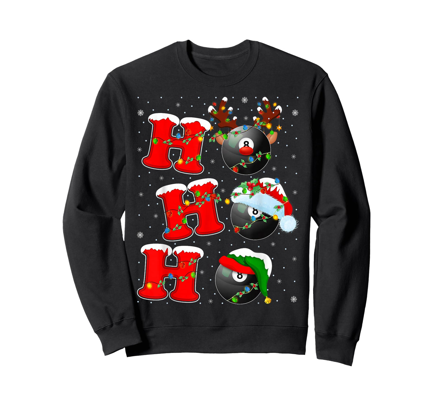 Ho Ho Ho Funny Santa Billiards 8 Ball Christmas Lights T-Shirt