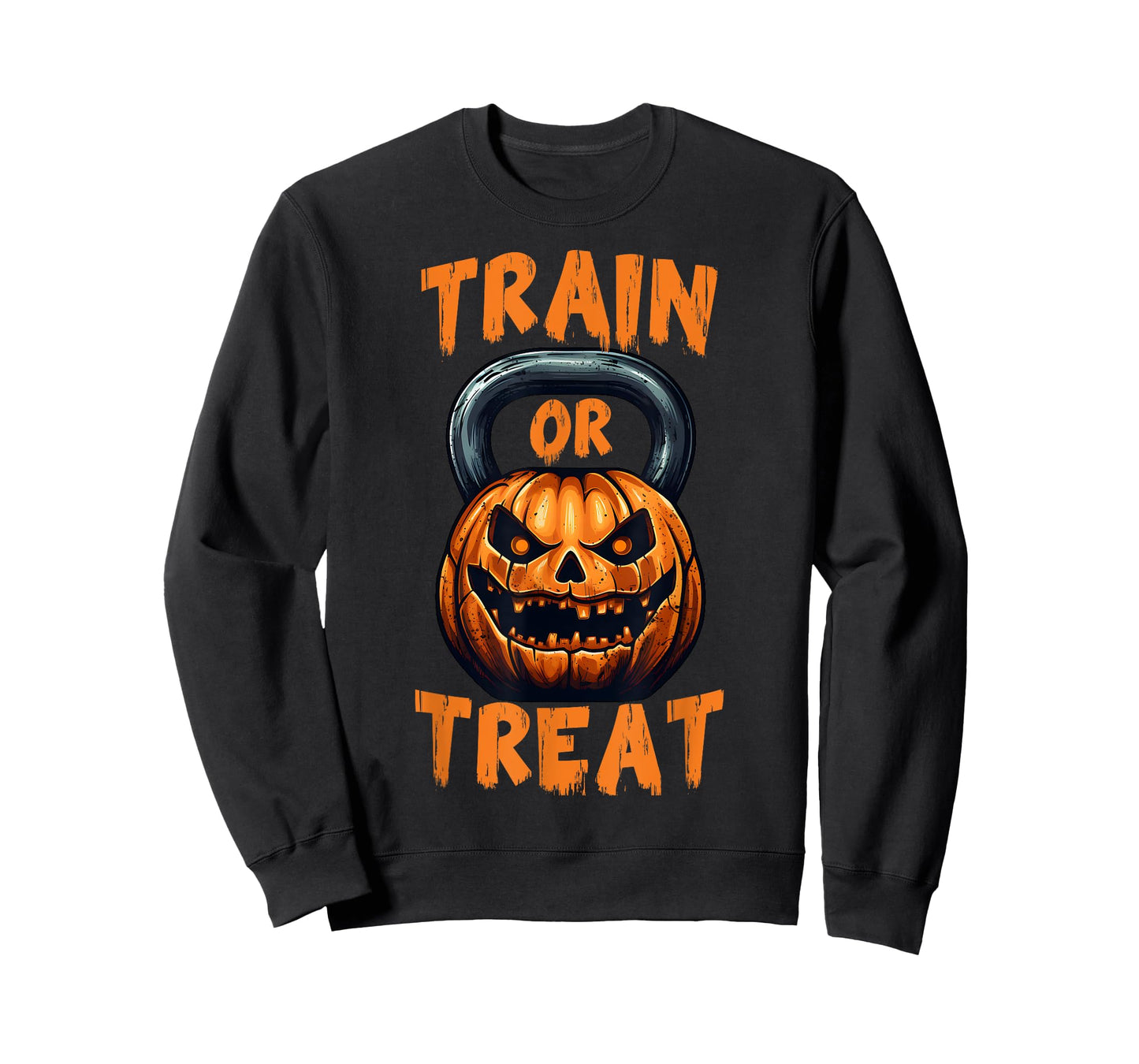 Train or Treat Halloween Pumpkin Kettlebell Gym Workout T-Shirt