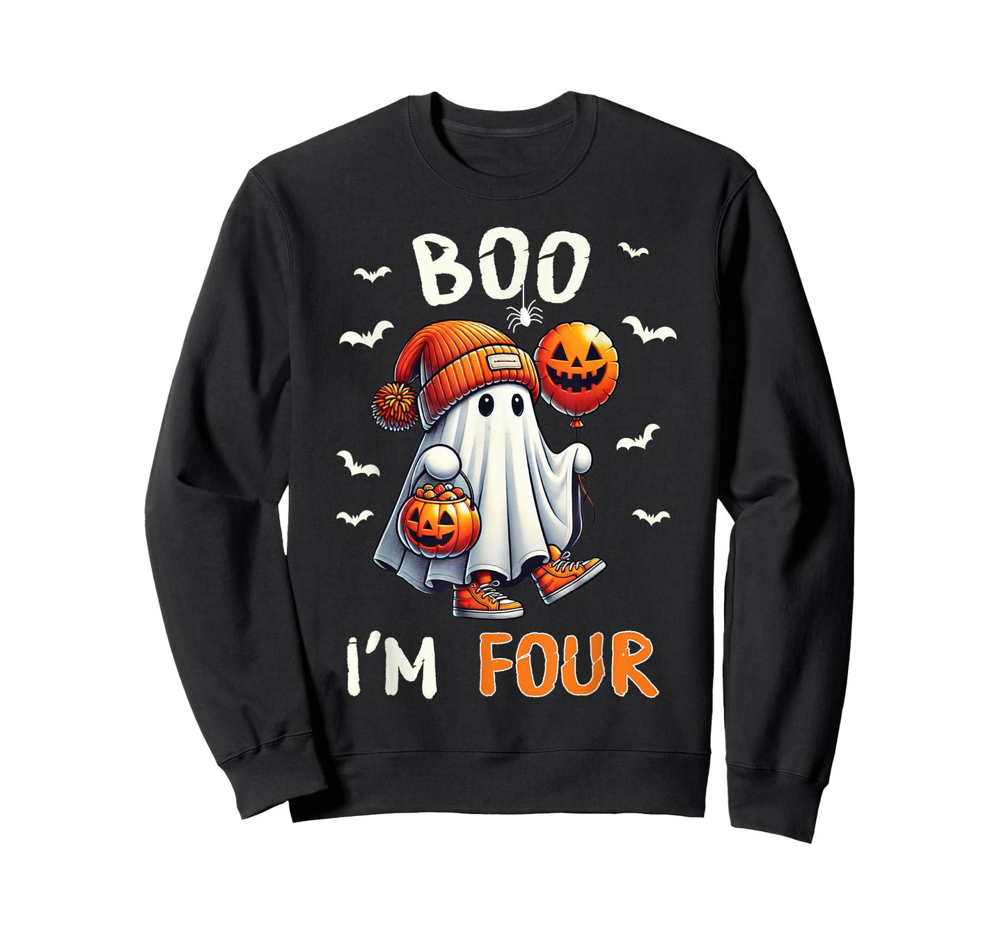 Boo I'm Four Ghost 4th Birthday Halloween Boy Kids Groovy T-Shirt