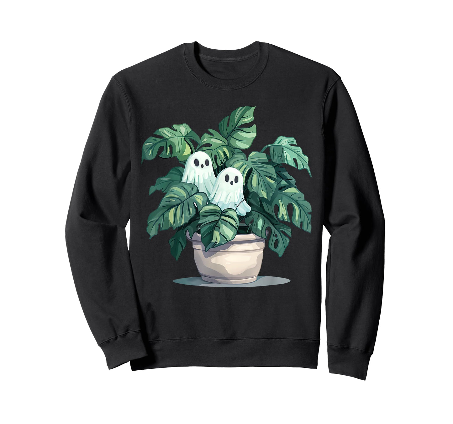 Cute Ghost With Tropical Monstera House Plant Love Gardening T-Shirt