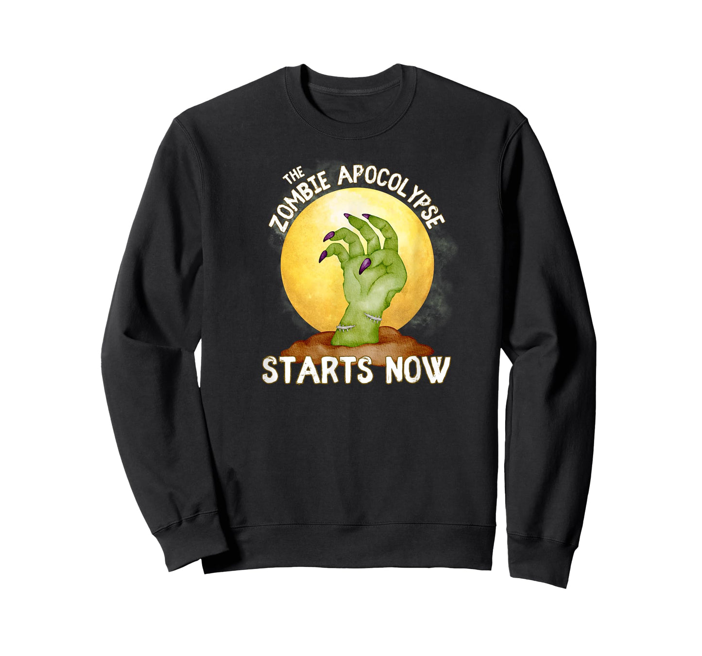 The Zombie Apocalypse Starts Now Zombie Hand Full Moon Grave T-Shirt