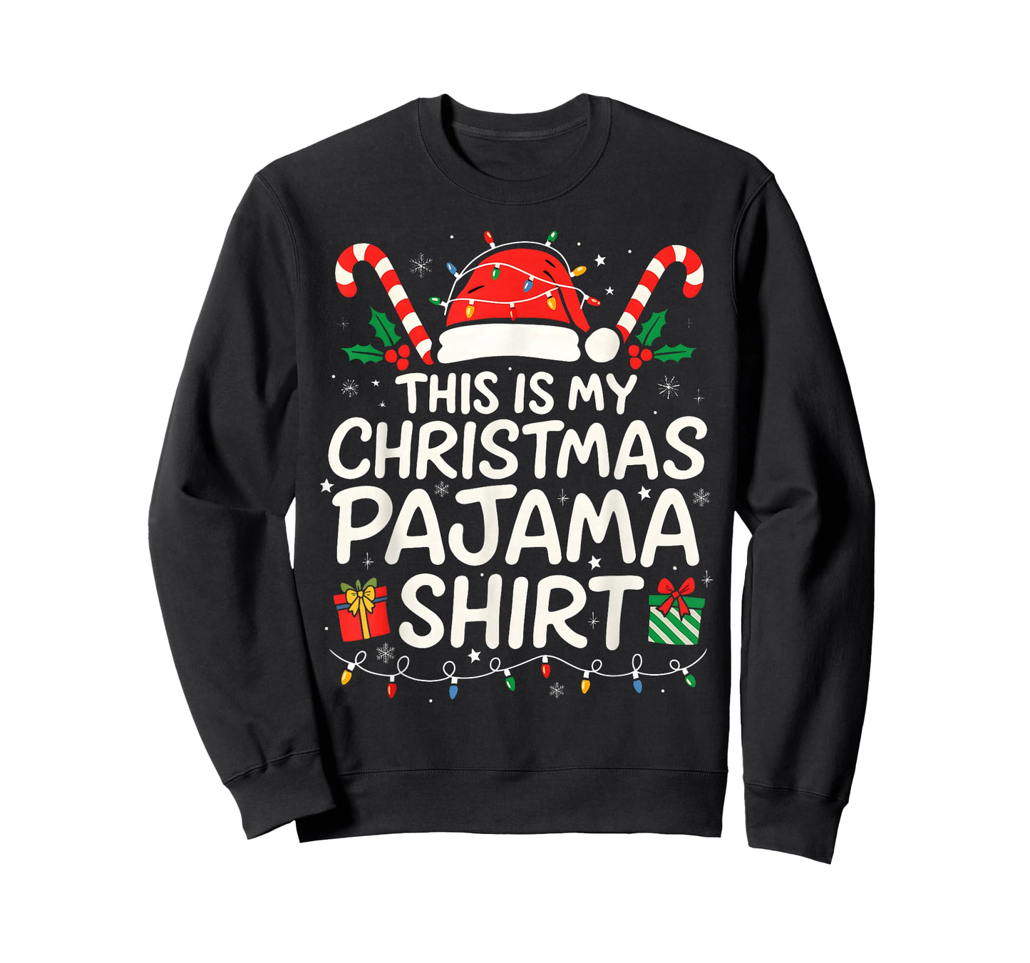 This is My Christmas Pajama Shirt Santa Hat Xmas Light T-Shirt