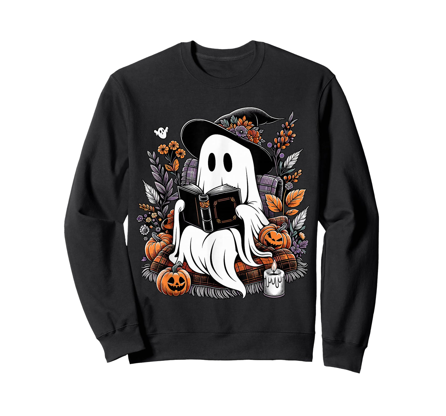 Ghost Reading Books Pumpkin Halloween T-Shirt