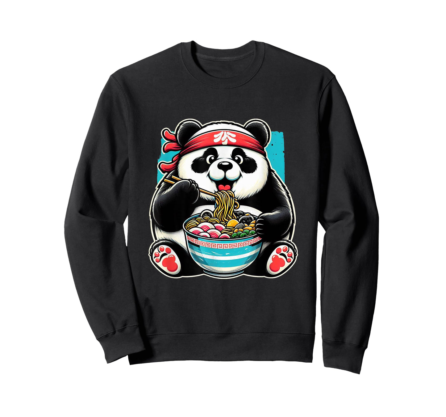 Kawaii Artwork Co Japanese Fat Panda Ramen Kawaii Neko Japanese Noodles Aesthetic Anime Panda Graphic Design Unisex-Teens & Young Adults T-Shirt - Black - Small - Short Sleeve