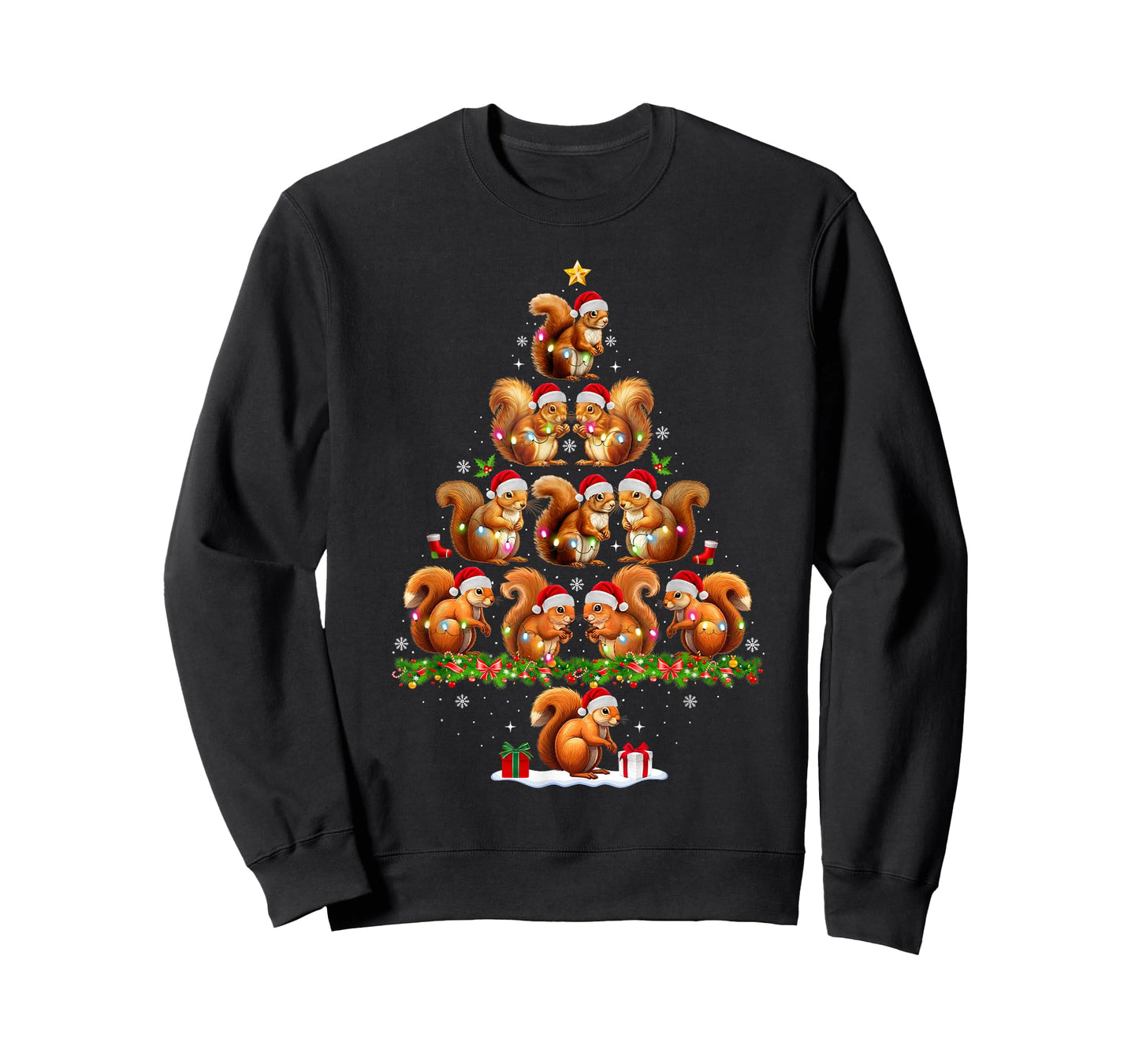 Squirrel Christmas Tree Lights Funny Xmas Family Men Women T-Shirt