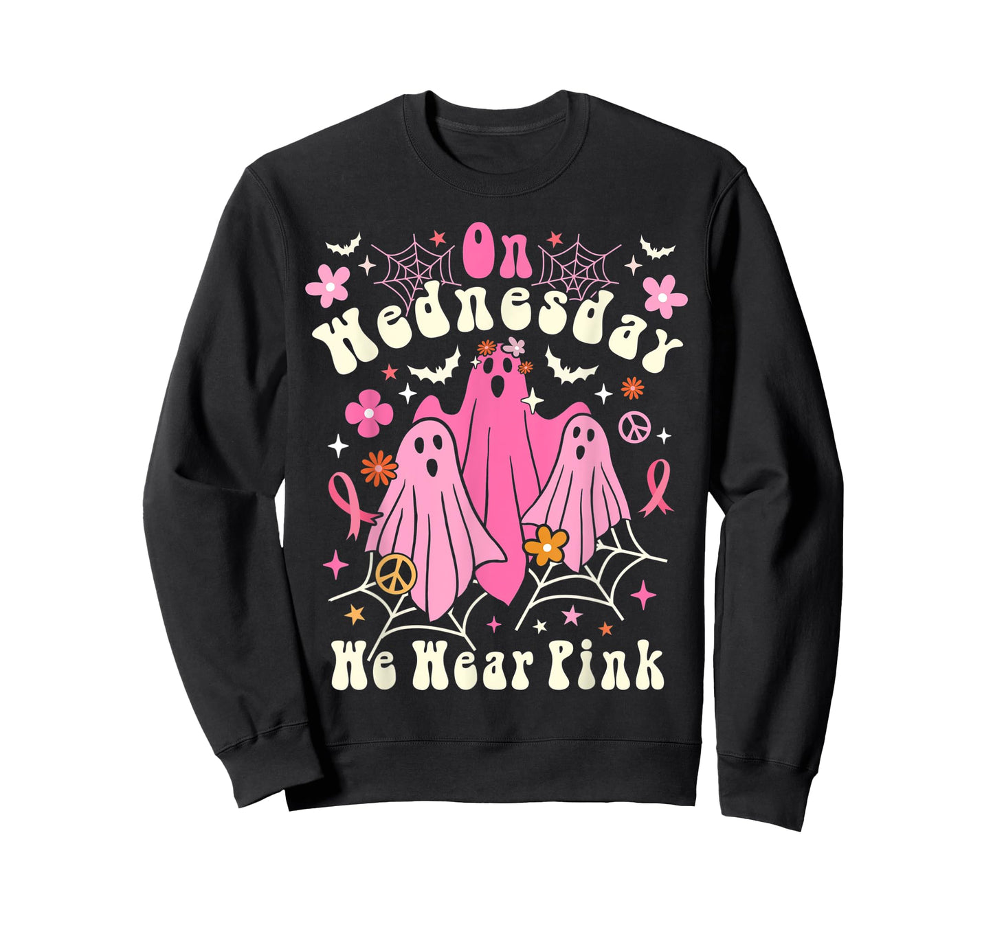 On Wednesday We Wear Pink Ghost Halloween Breast Cancer 2022 T-Shirt