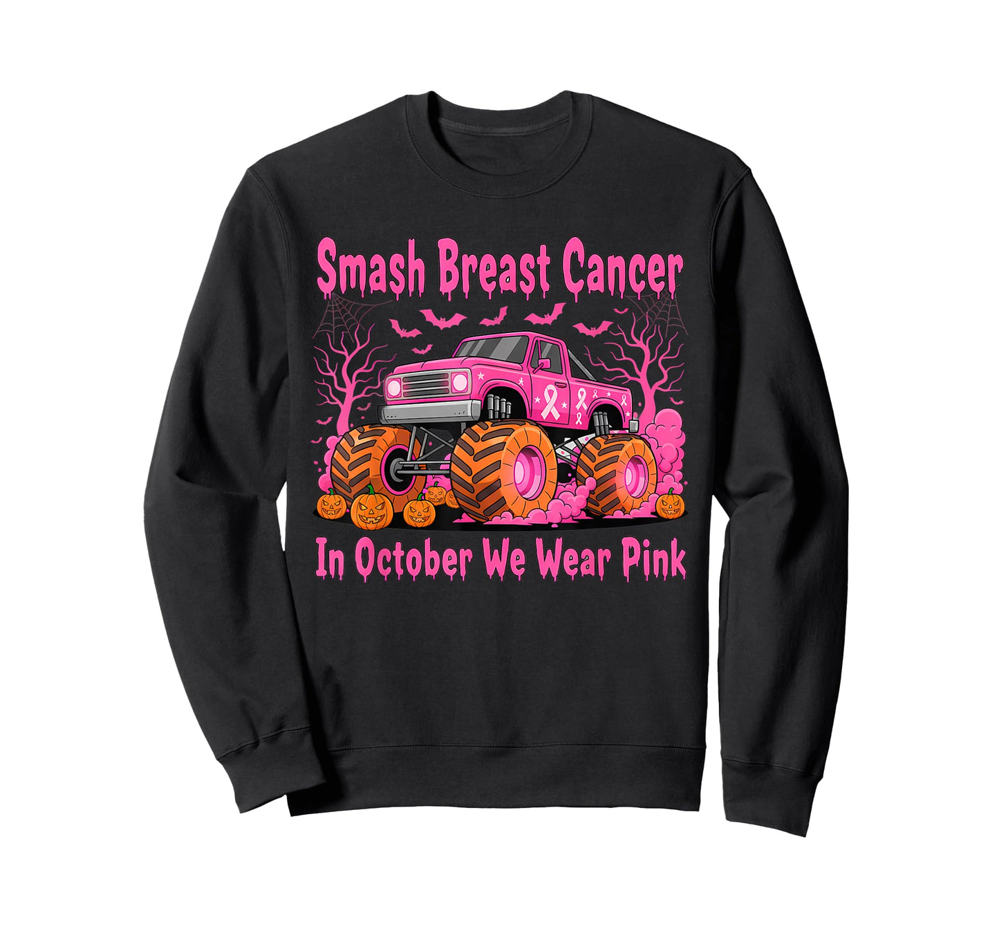 October We Wear Pink Monster Truck Halloween Breast Cancer T-Shirt