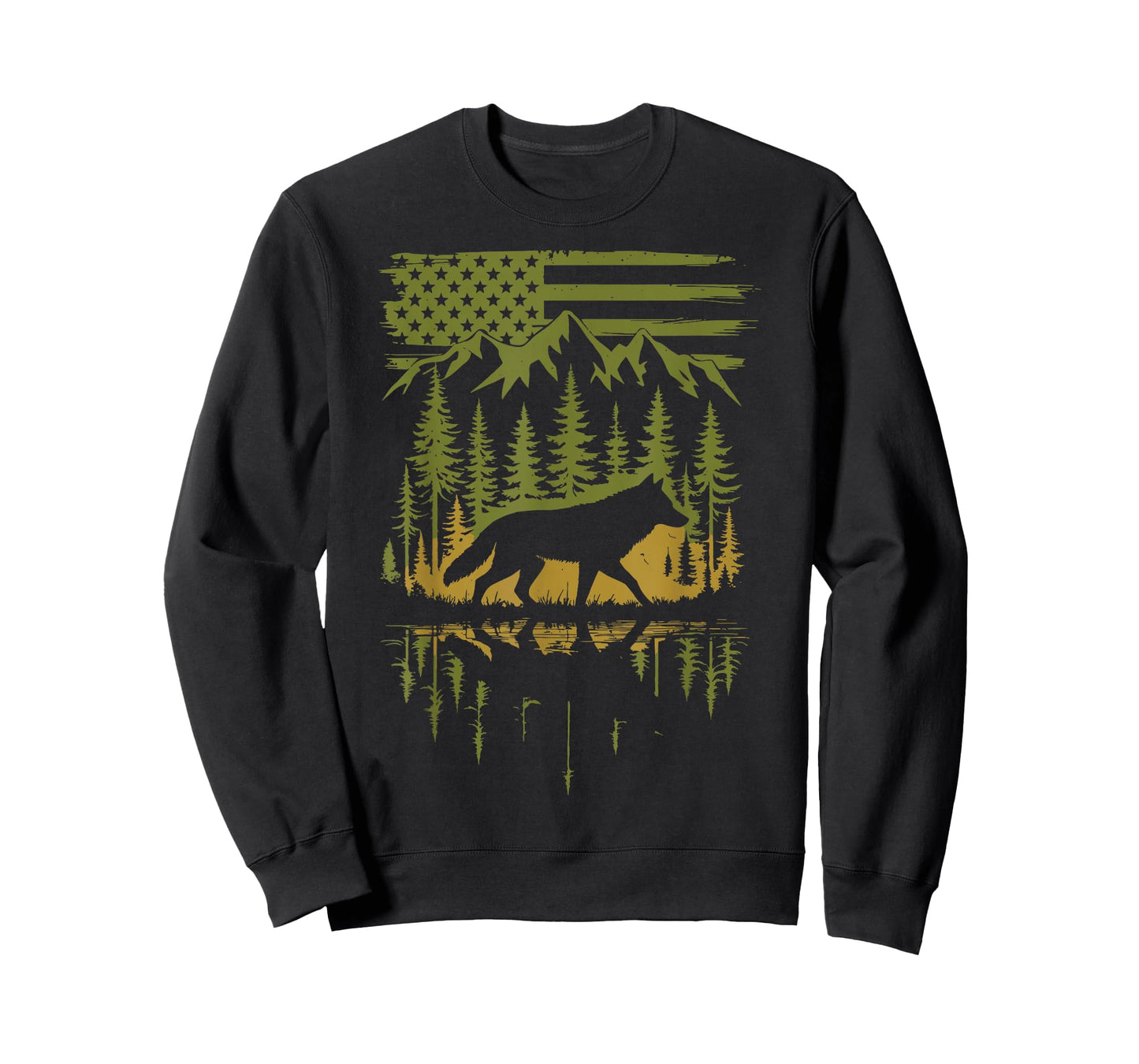 Wolf USA Flag Mountain Outdoor Wildlife Retro T-Shirt