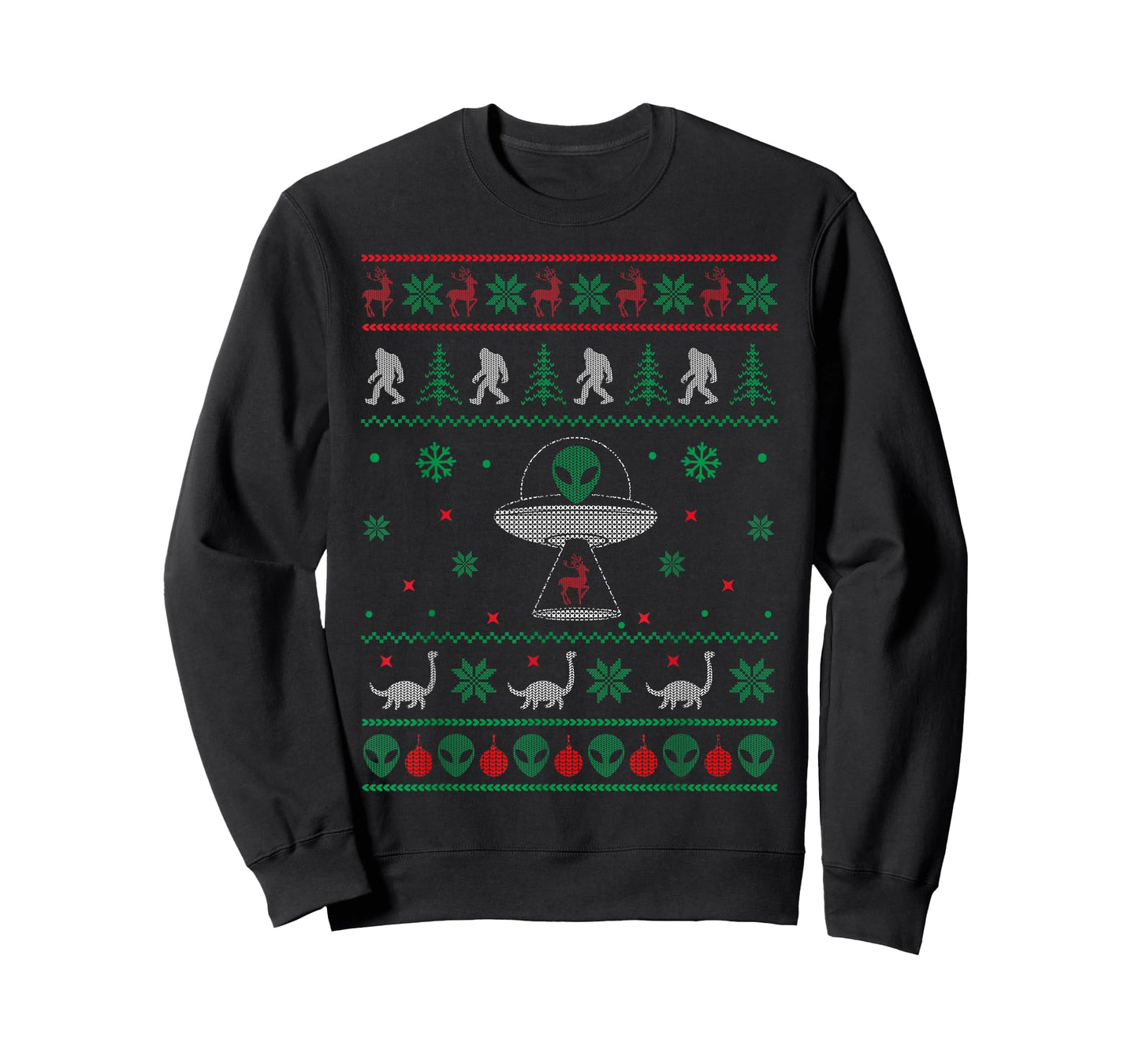 Ugly Christmas Sweater Alien UFO Bigfoot Loch Ness T-Shirt