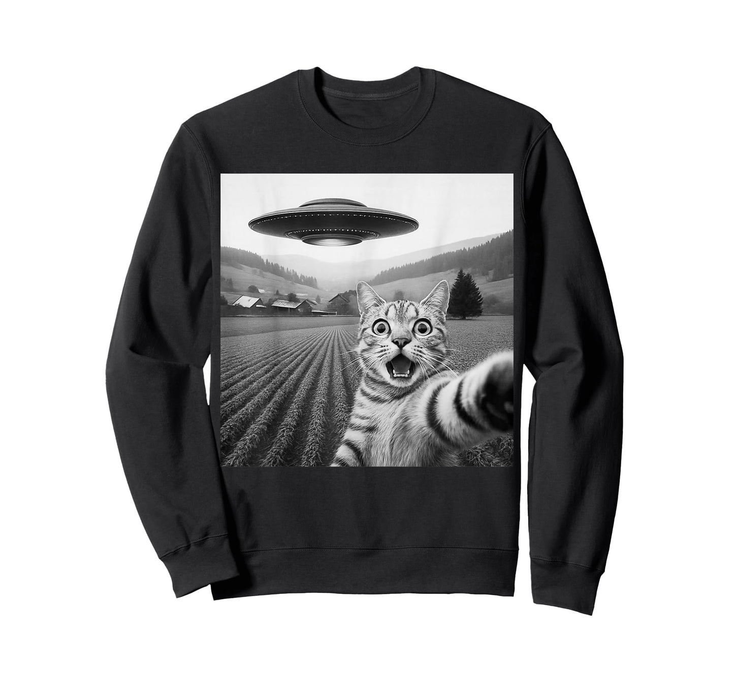Cat Selfie with Alien UFO Funny Cat Gifts for Men Women Kid T-Shirt