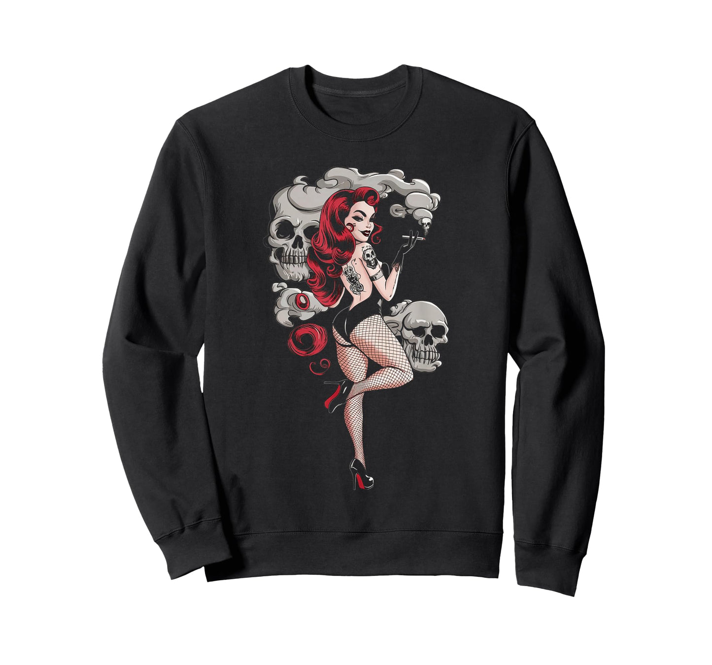 Tattoo Goth Pin-up Girl with Skull Vintage Horror Rockabilly T-Shirt
