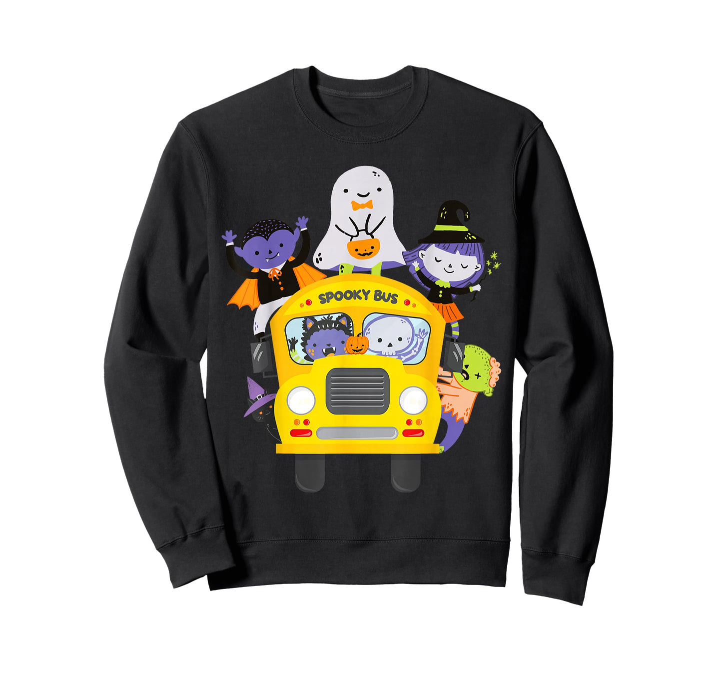 Cute Halloween School Bus Kawaii Ghosts and Monsters Costume T-Shirt