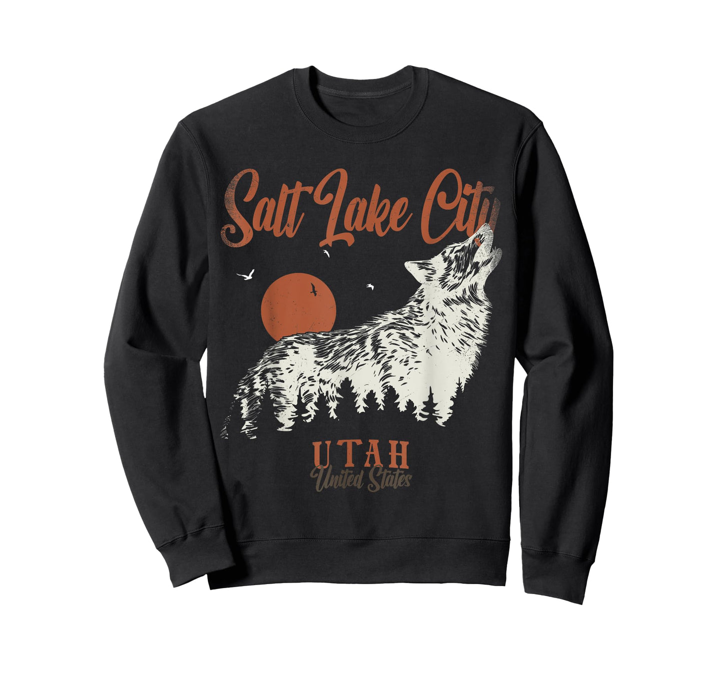 Vintage Salt Lake City Mountains Utah Forest Wolf T-Shirt