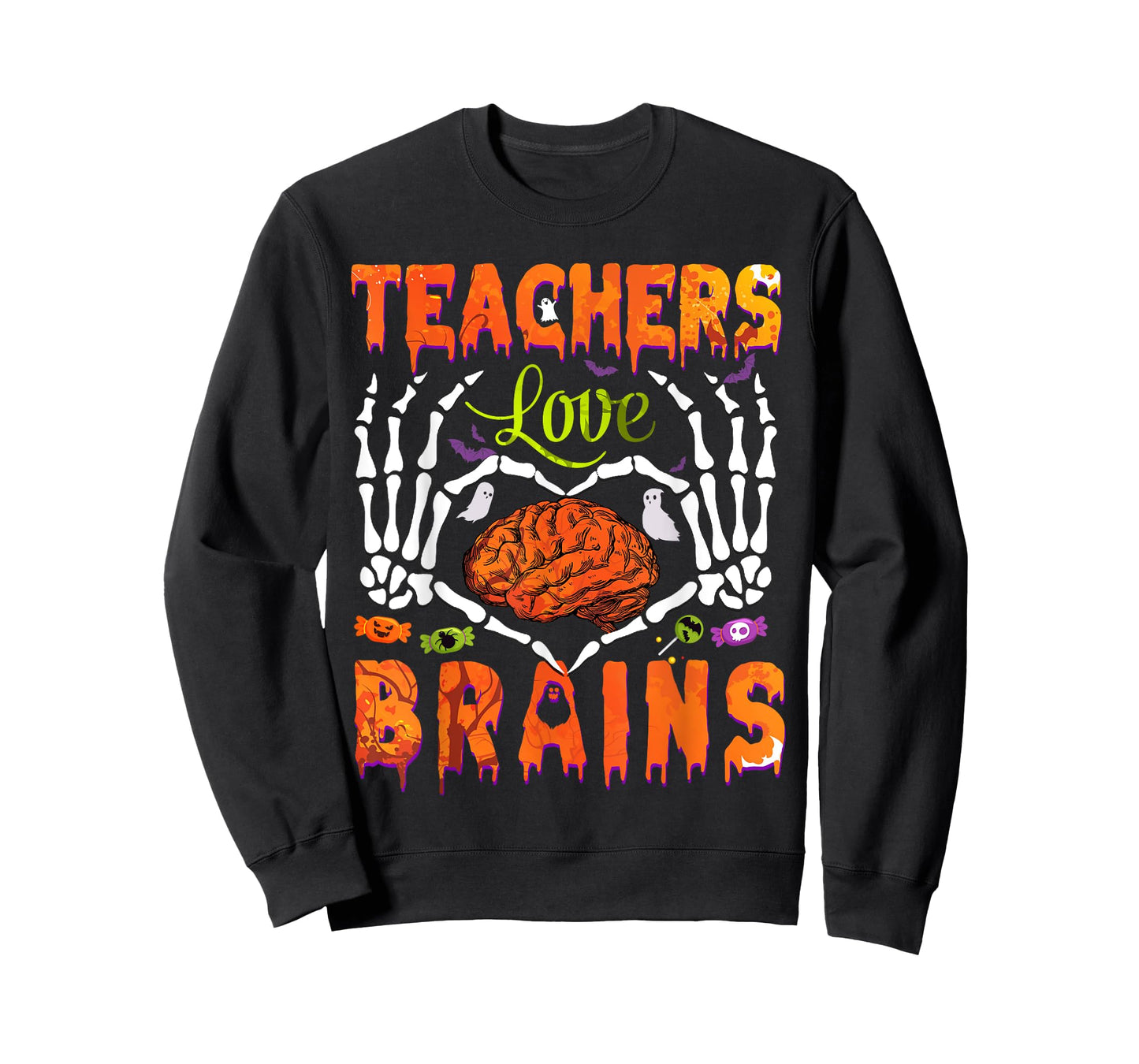 Halloween Heart Skeleton Teachers Love Brains Men Women Kids T-Shirt