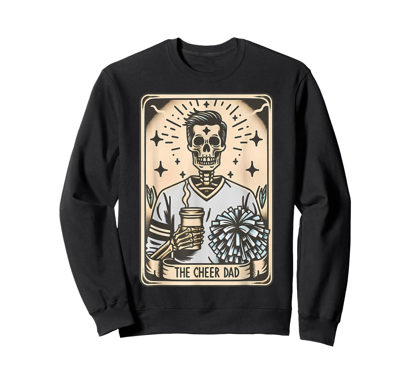 Funny Cheer Dad Tarot Card Skeleton Cheerleading Fathers Day T-Shirt