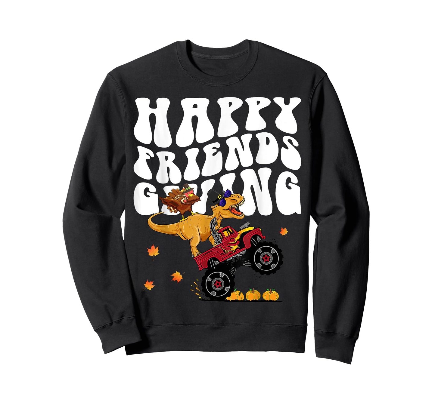 Funny Happy Friendsgiving Monster Truck Dinosaur Turkey Dab T-Shirt
