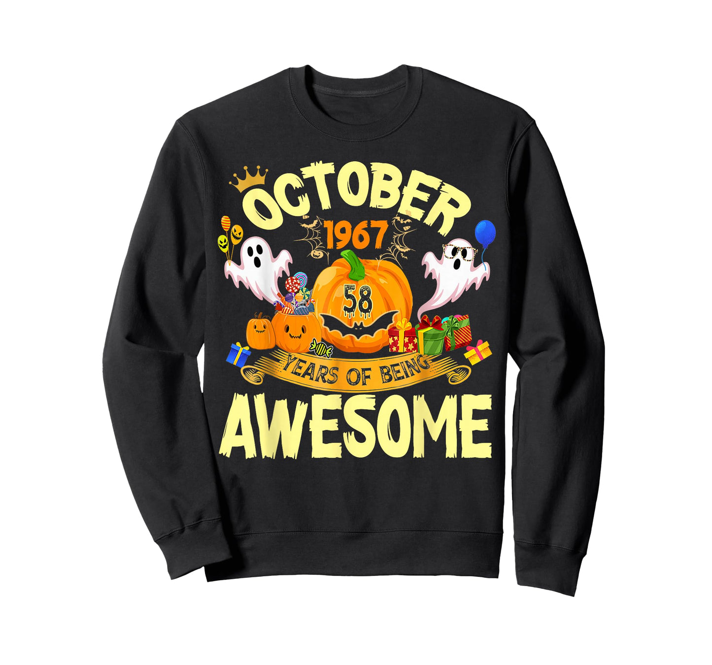 October 1967 58 Years of Being Awesome Funny Halloween Bday T-Shirt