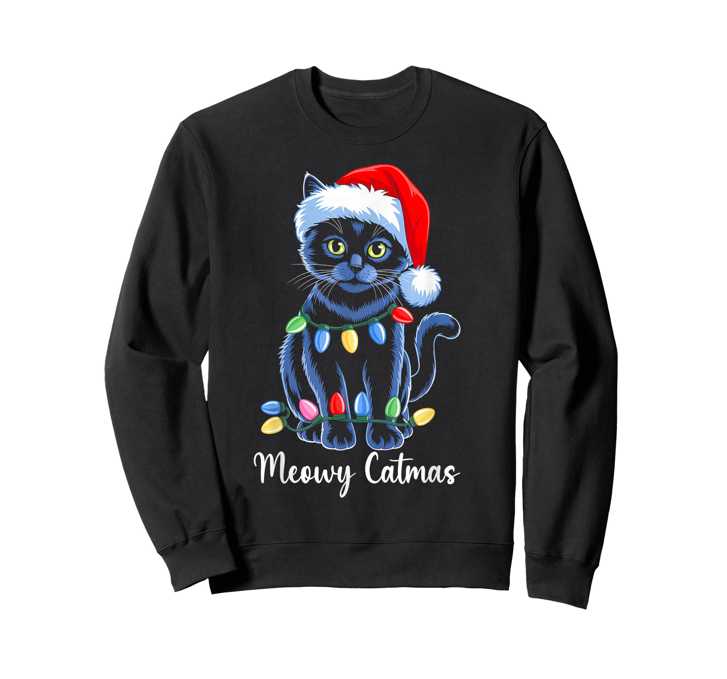 Meowy Catmas Xmas Light Santa Cat Lover Christmas Pajama T-Shirt