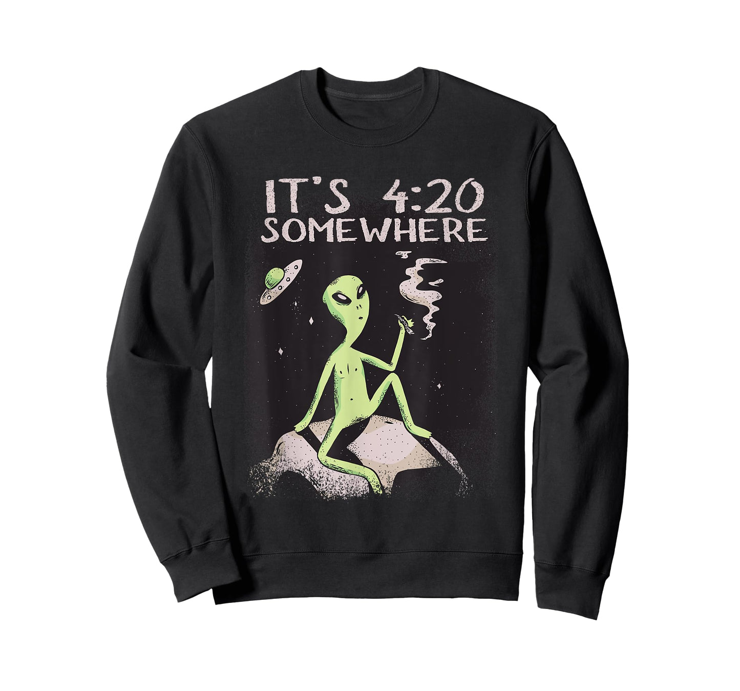 Funny Its 4:20 Somewhere Cosmic Being Smoking UFO Alien T-Shirt
