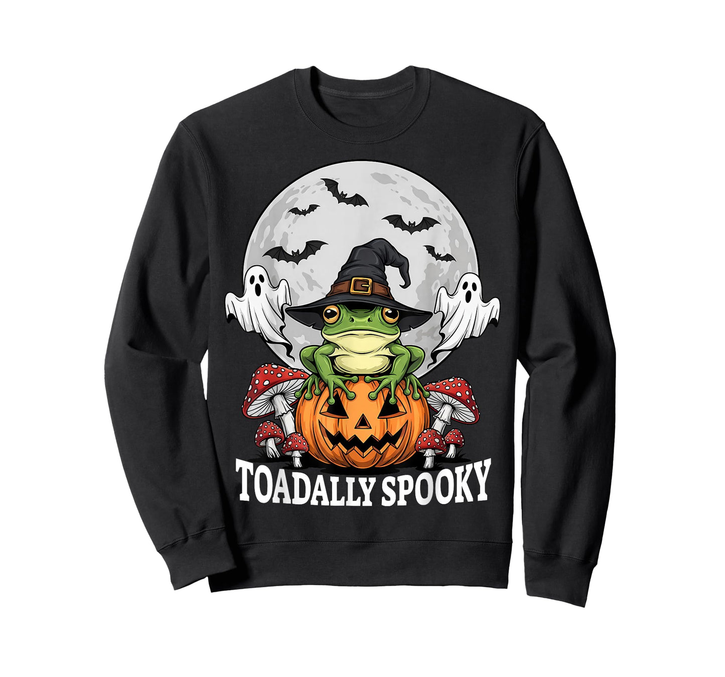 Toadally Spooky Funny Halloween Frog On Pumpkin Full Moon T-Shirt