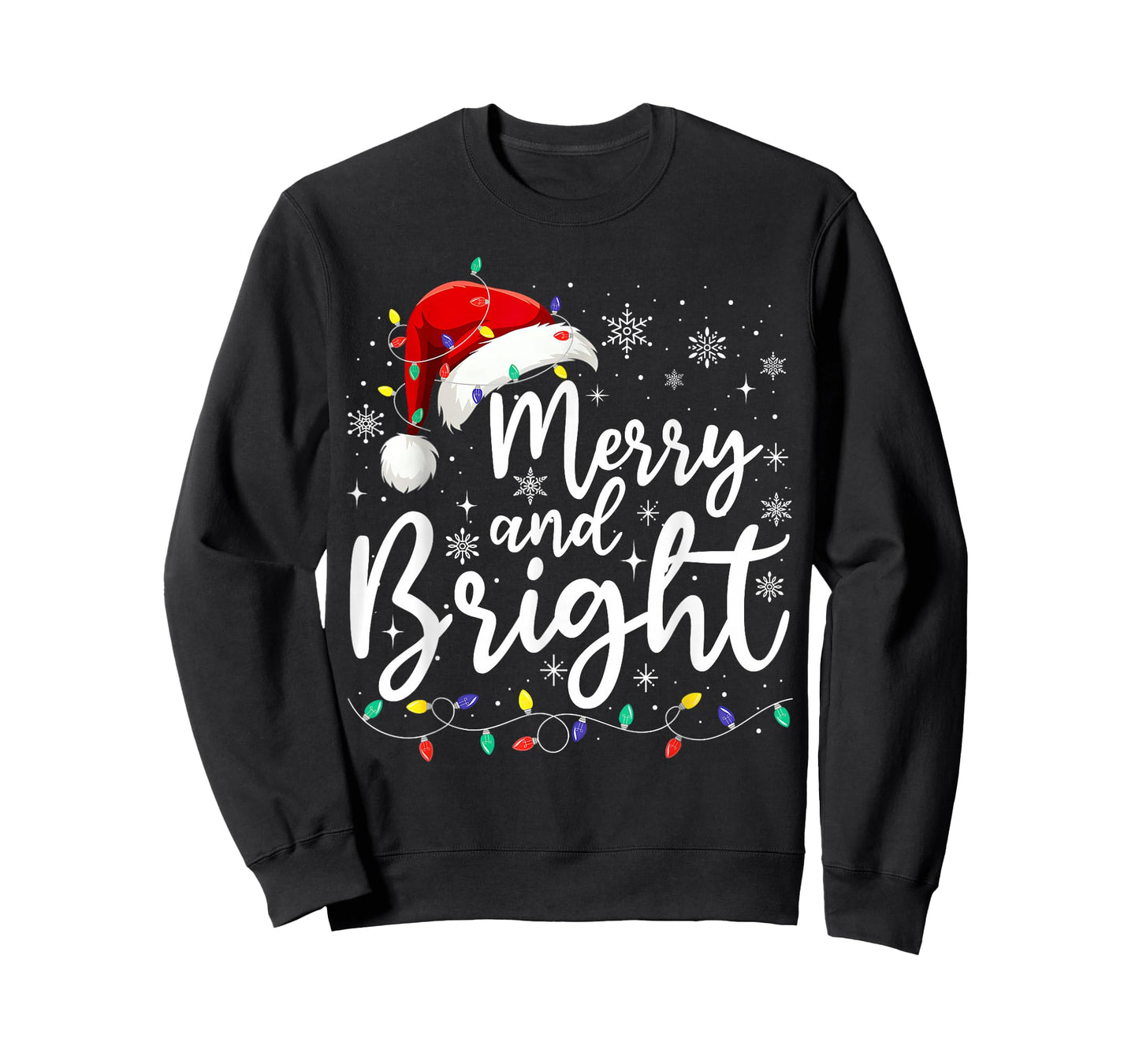 Merry and Bright Christmas Lights Santa Men Women Boys Girls T-Shirt