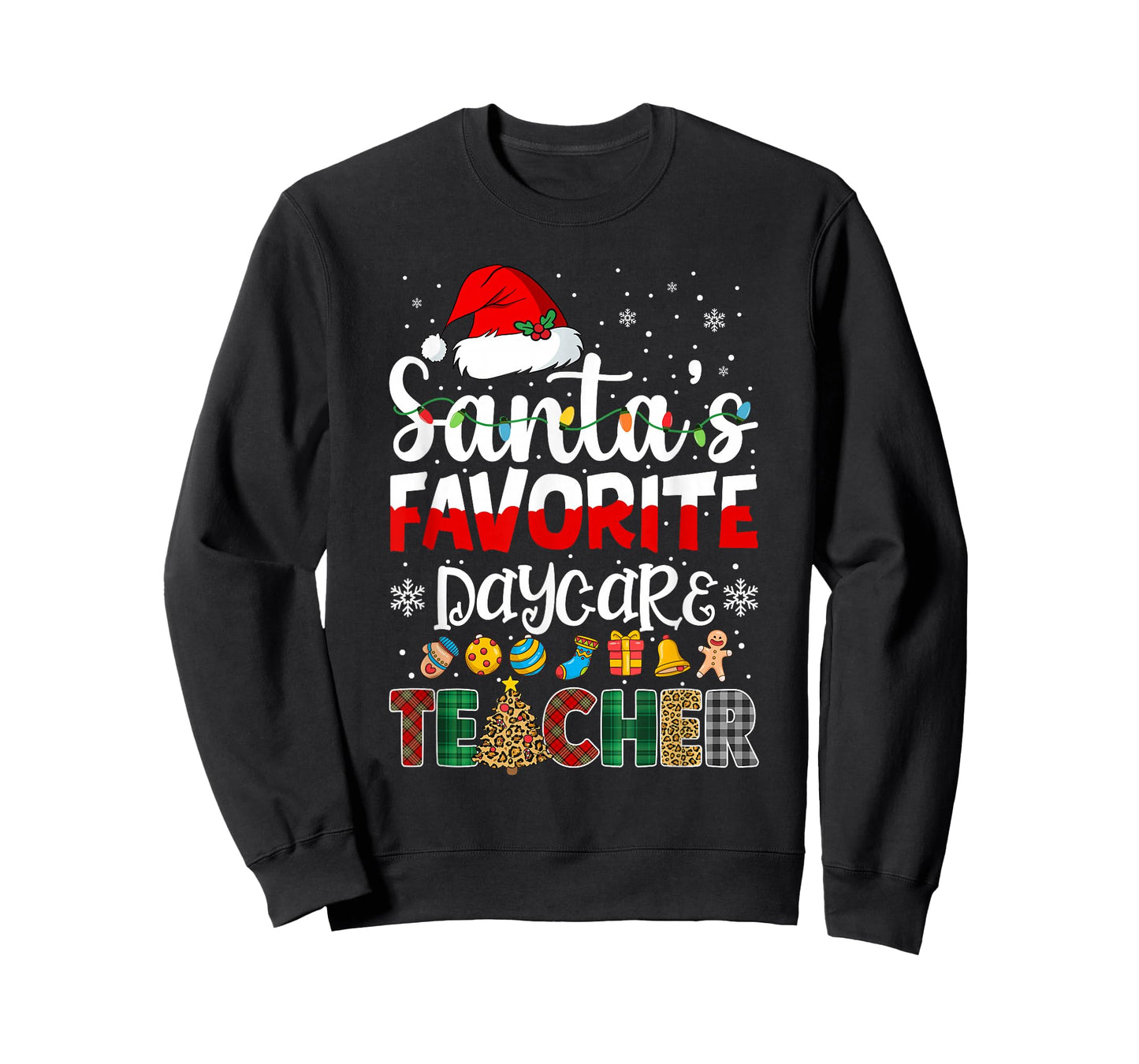 Santa's Favorite Daycare Teacher Buffalo Plaid Christmas T-Shirt