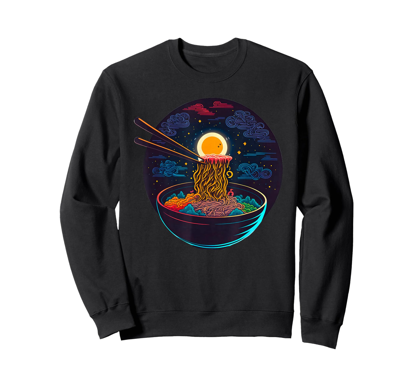 Japanese Moon Ramen Graphic Neon Retro Anime Noodles Art T-Shirt