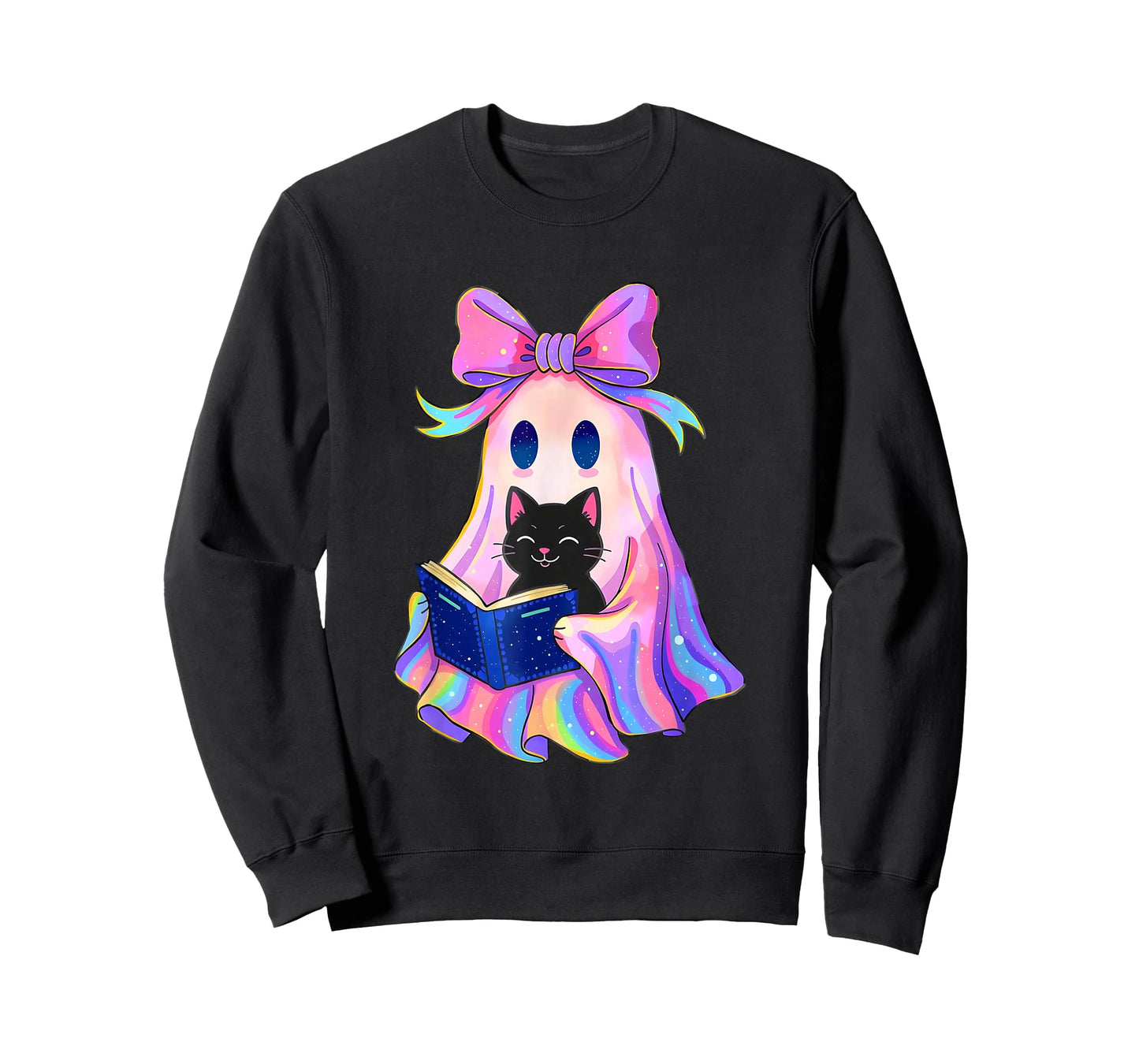 Funny Coquette Bow Halloween Ghost Holding Black Cat T-Shirt