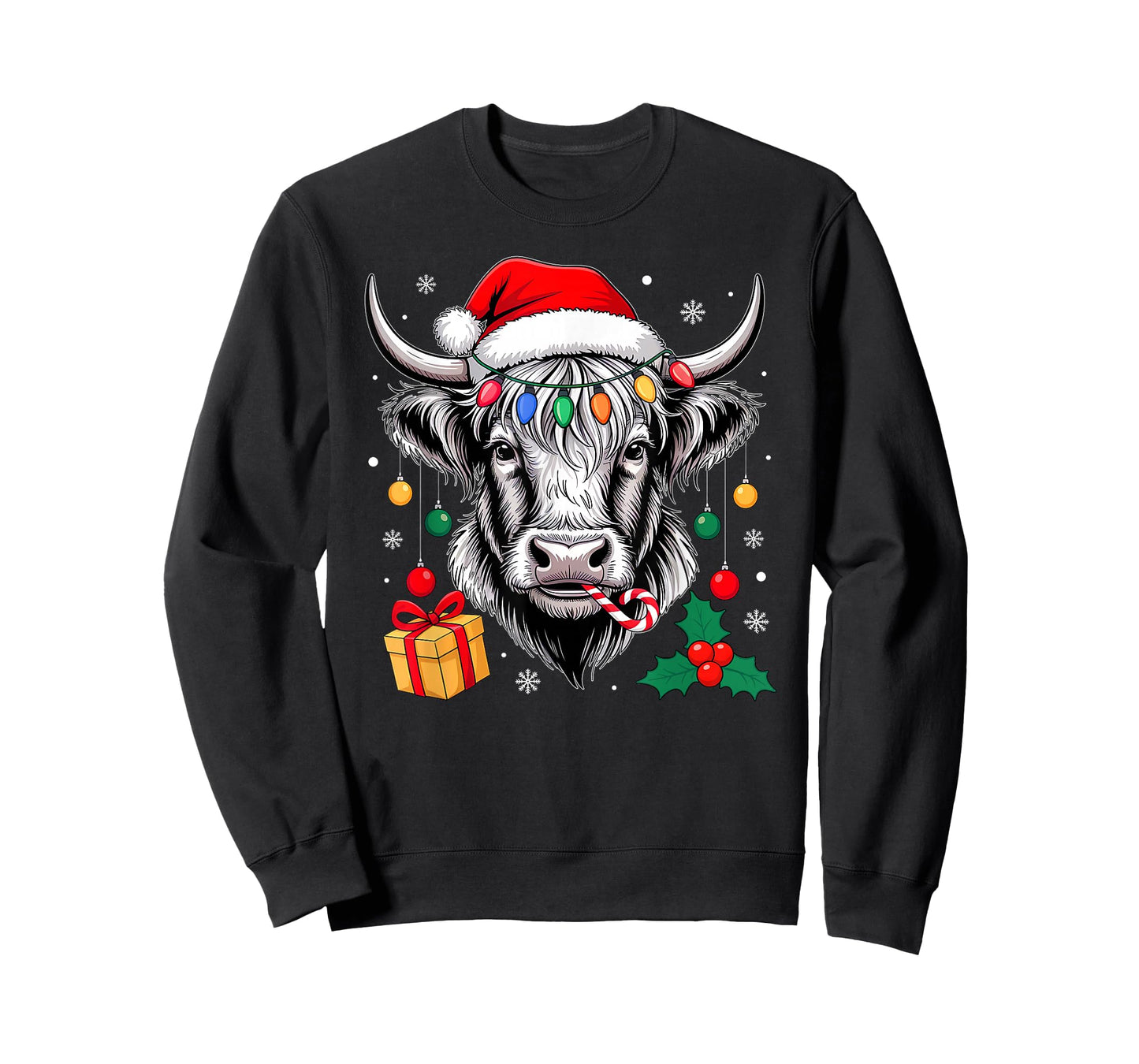Cow Christmas Lights Santa Hat Family Matching Xmas Pajamas T-Shirt