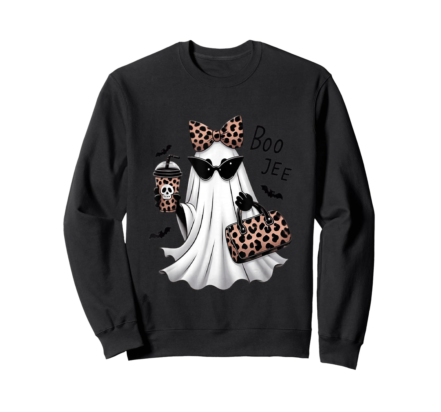 Boo JEE Ghostly Leopard Print Sunglasses Coffee Halloween T-Shirt