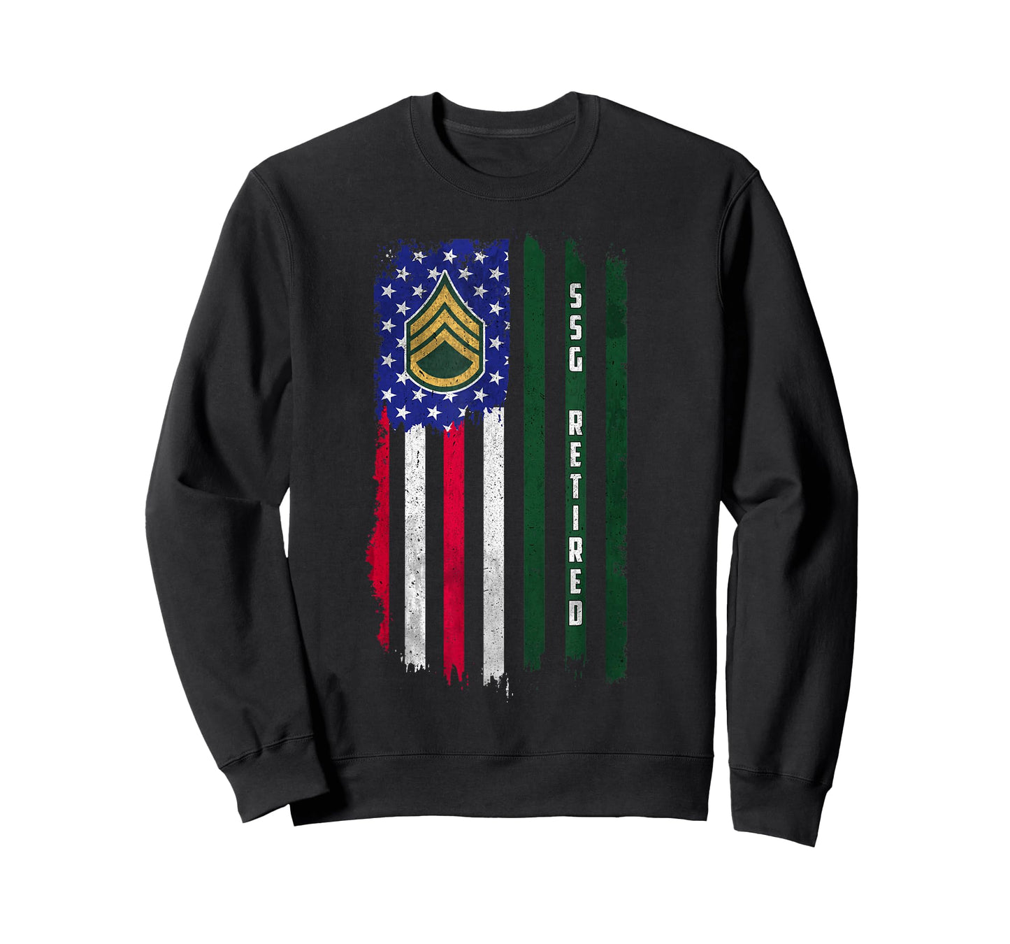 Retired E-6 Staff Sergeant SSG Rank American Flag Veteran T-Shirt