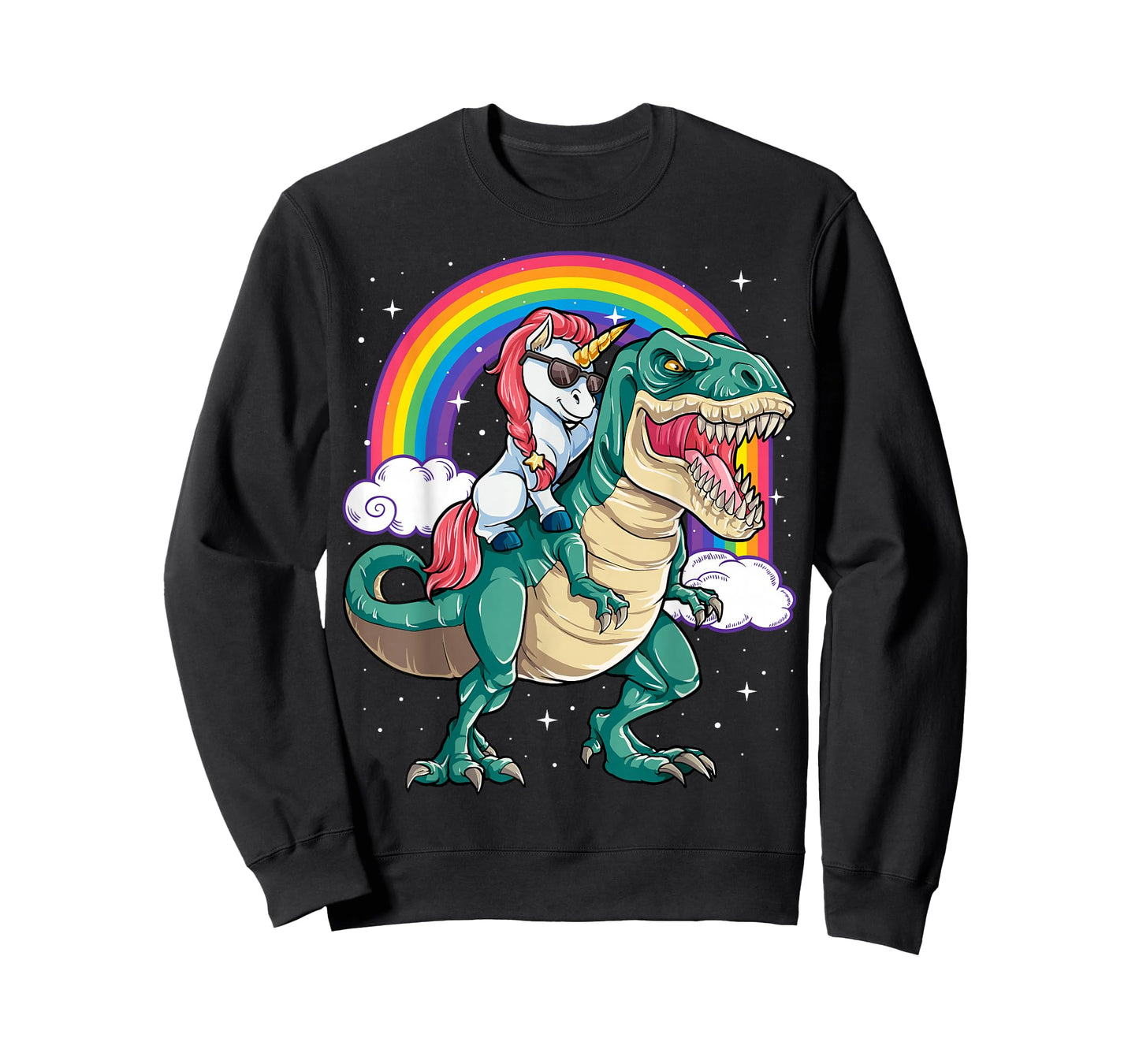 Unicorn Riding T rex Dinosaur Boys Girls Men Women Rainbow T-Shirt Small