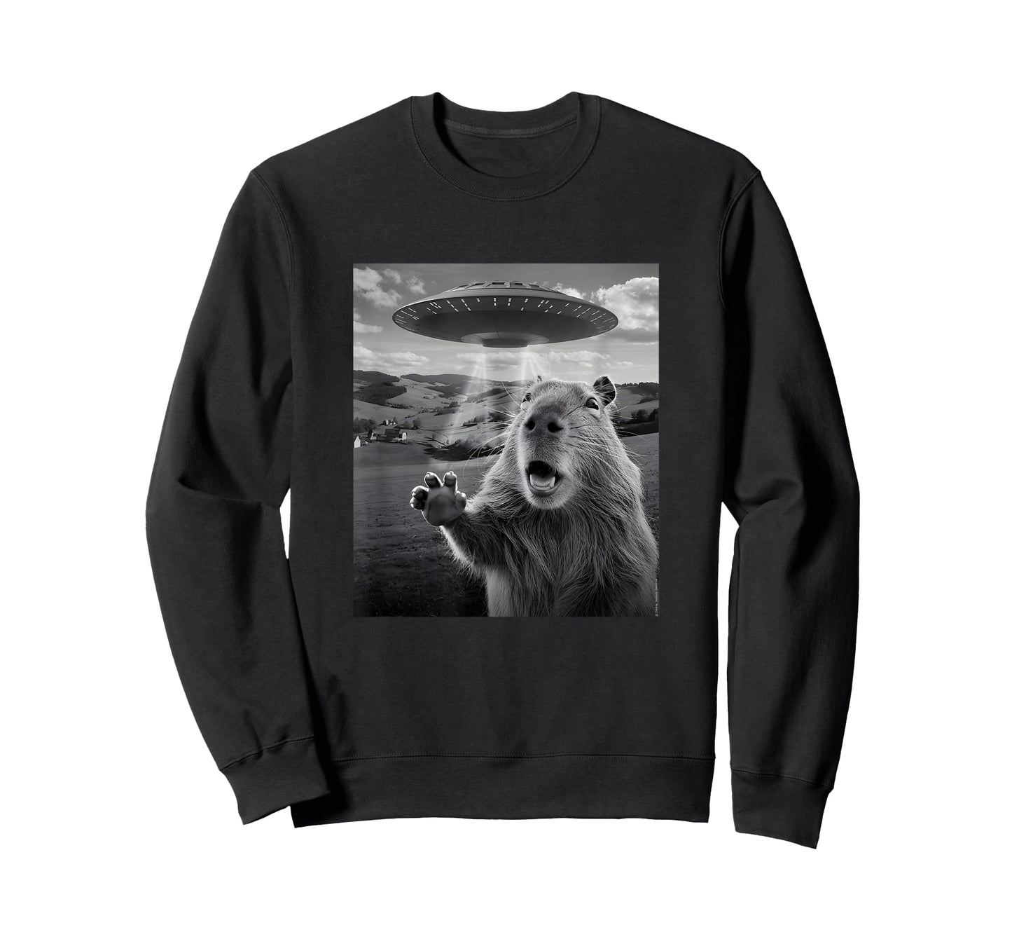 Alien UFO with Scared Capybara Funny UFO T-Shirt