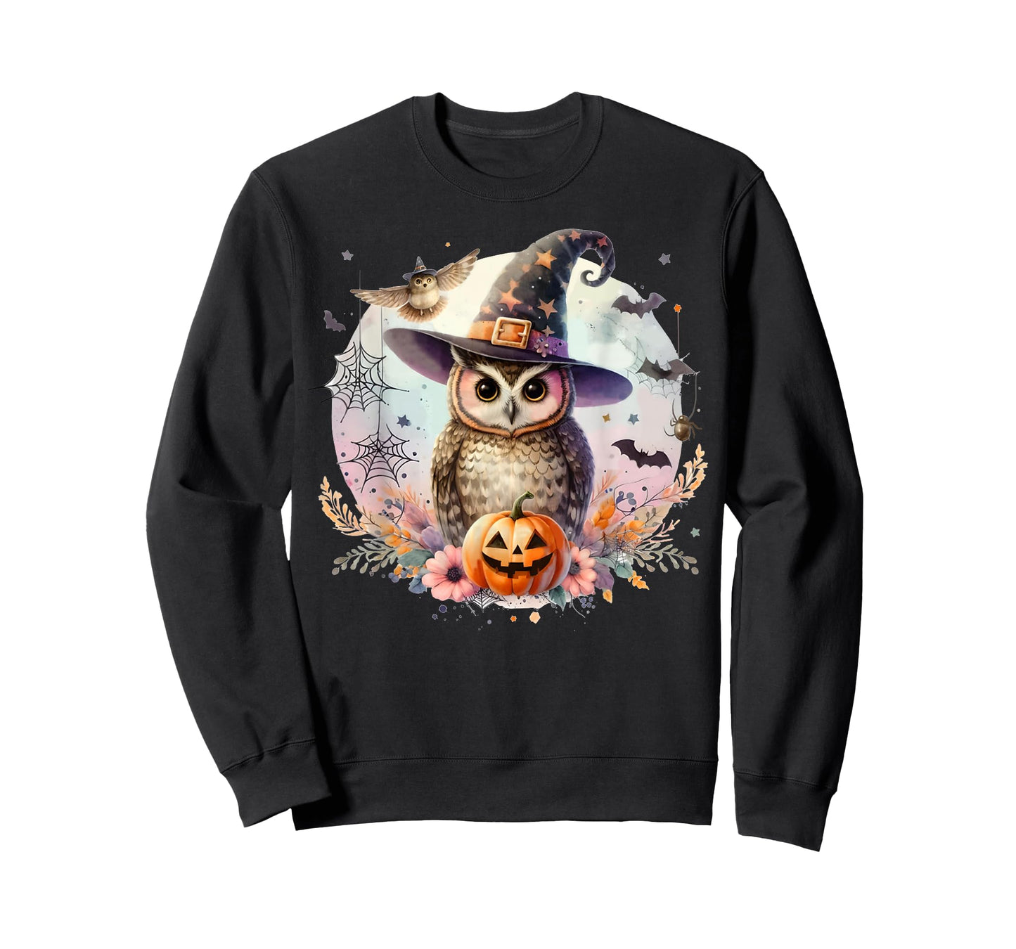 Owl Witch Hat and Pumpkin Funny Halloween Academia Witchy T-Shirt