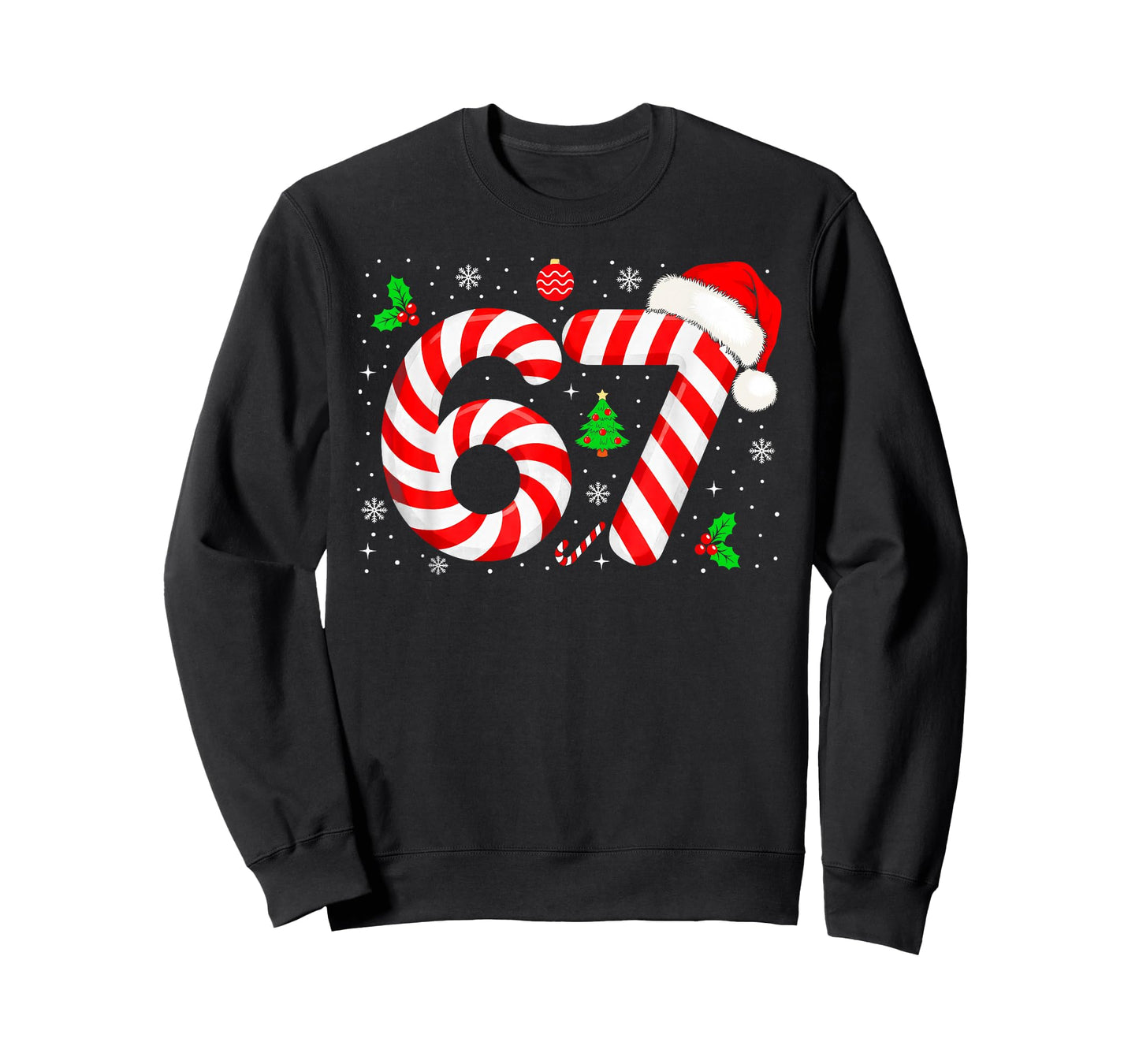Number 67 Matching Six Seven 6 7 Meme Candy Cane Christmas T-Shirt