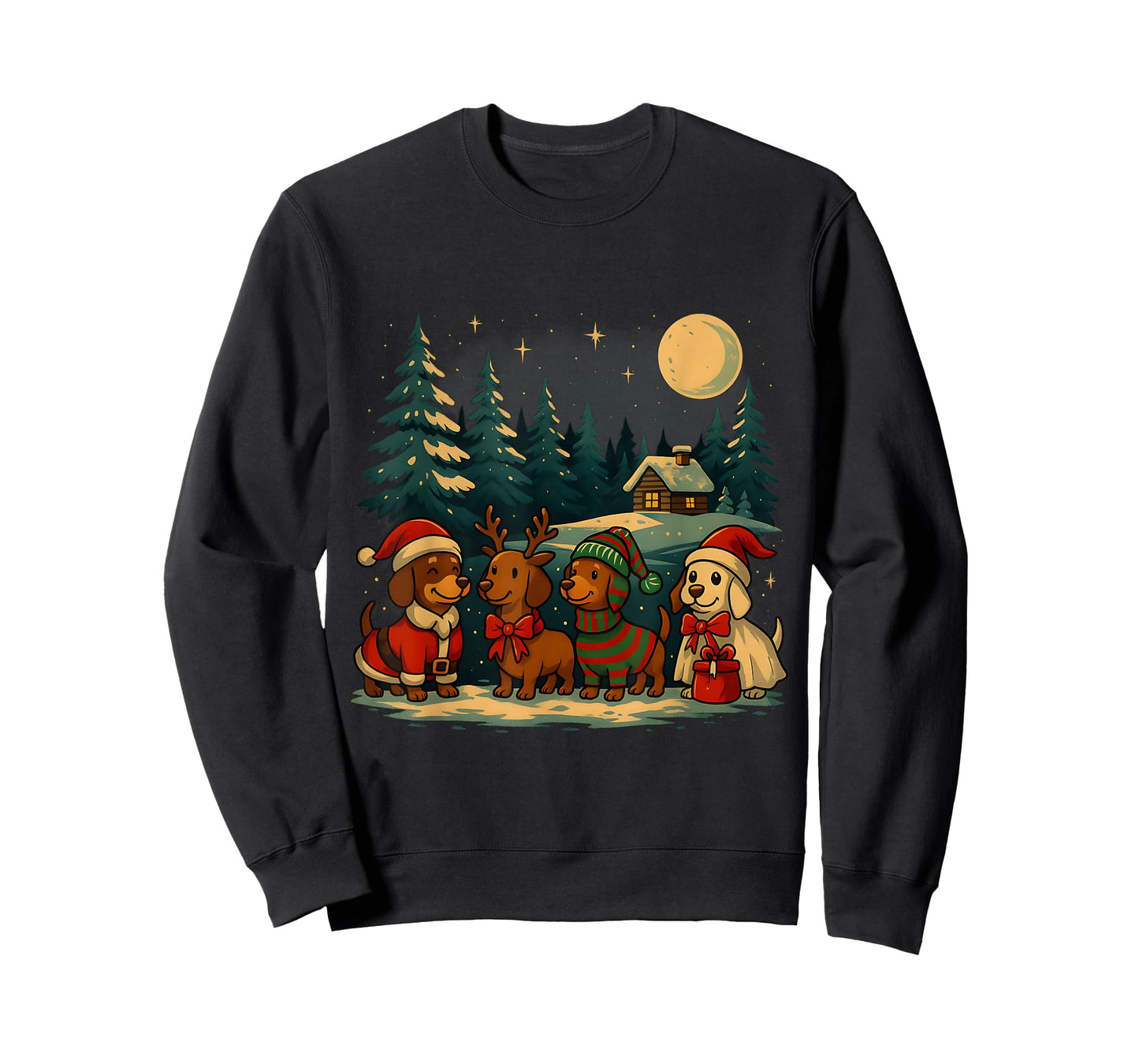 Christmas Dachshunds in Winter Wonderland Holiday Art T-Shirt
