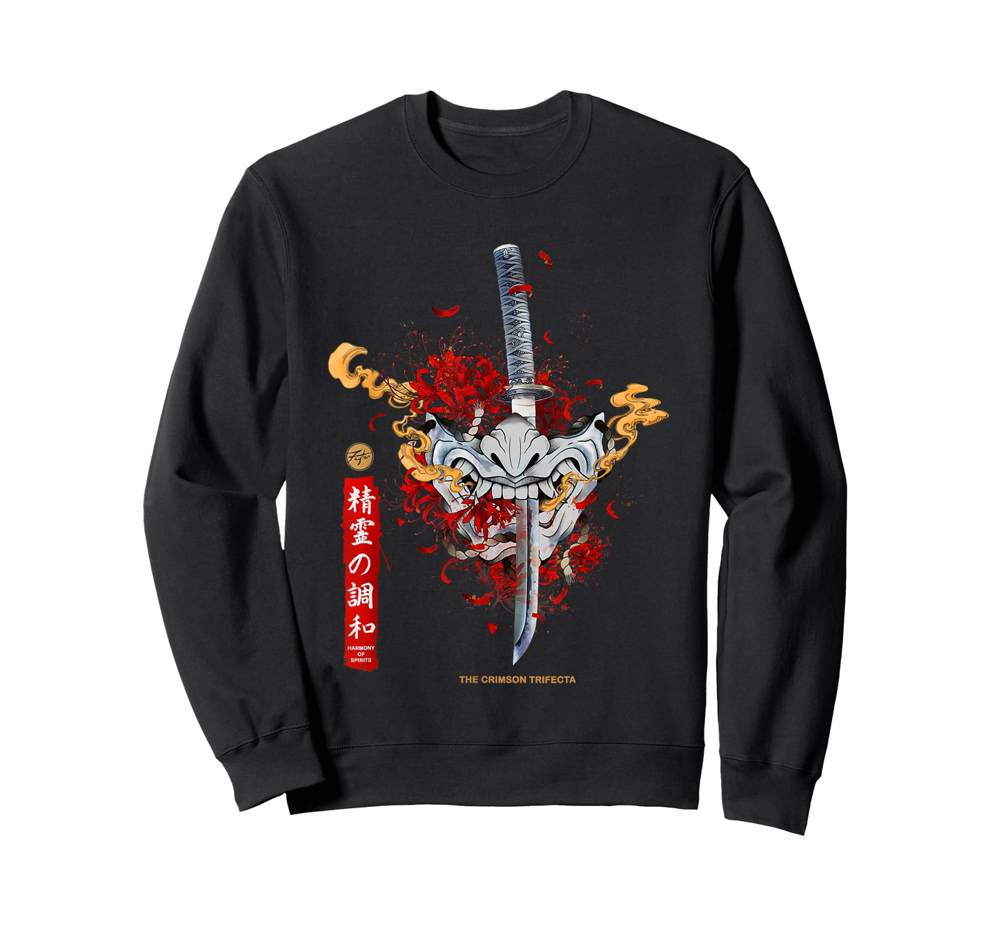 Red Spider Lily and Japanese Anime Retro Oni Samurai Mask T-Shirt