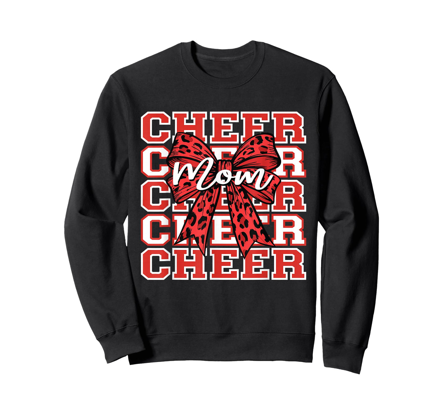 Football Cheer Mom Game Day Red Leopard Bow Cheerleading T-Shirt