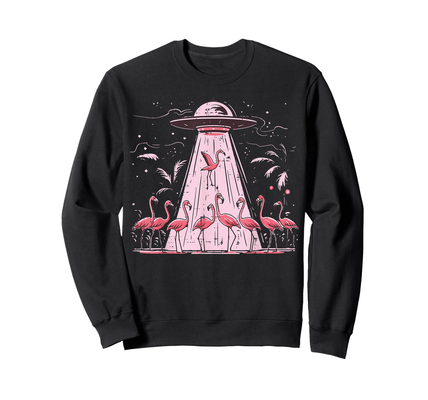 Alien UFO Abducting Flamingos Funny Women Girls Kids Men T-Shirt