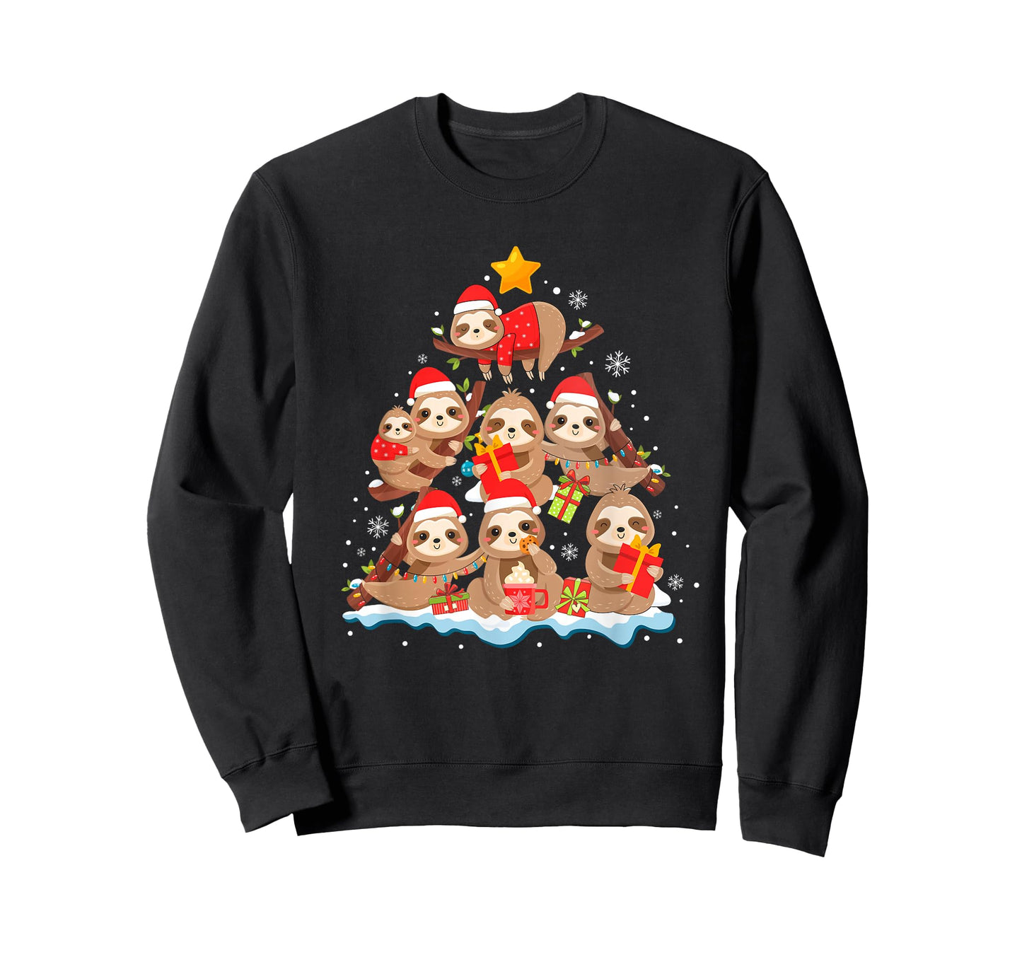 Sloth Christmas Tree Lights Funny Xmas Family Men Women T-Shirt
